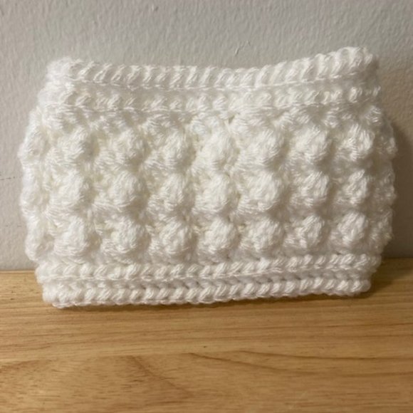 Infant Girls Winter Crochet Cinched Bow Headband Ear Warmer - White - Picture 3 of 3